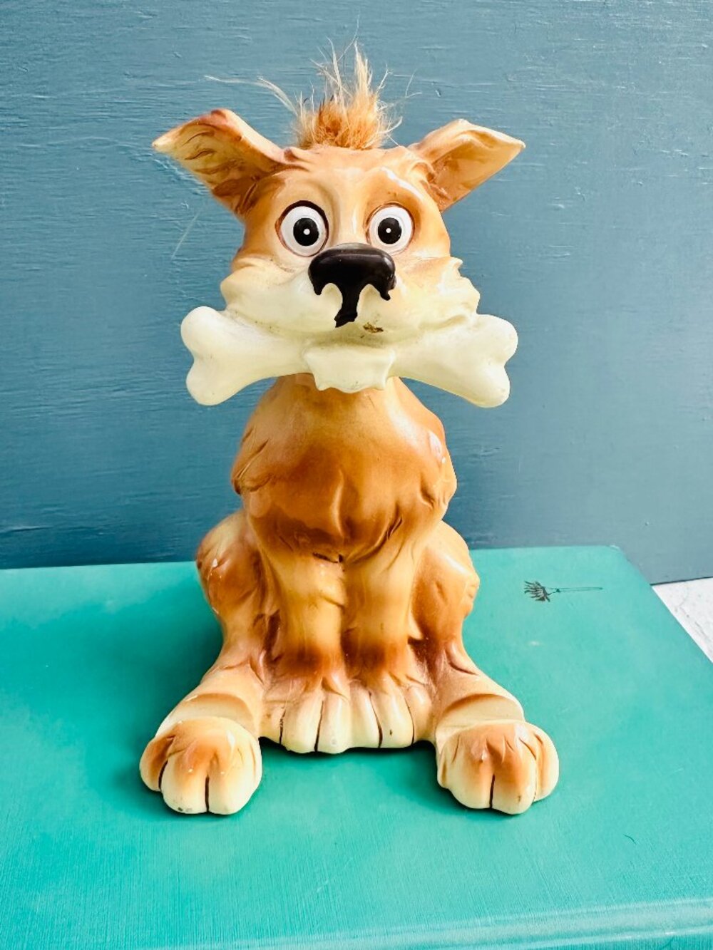 Vintage Dog Business Card Holder, Puppy Office Decor, Brown Dog Figurine Gift